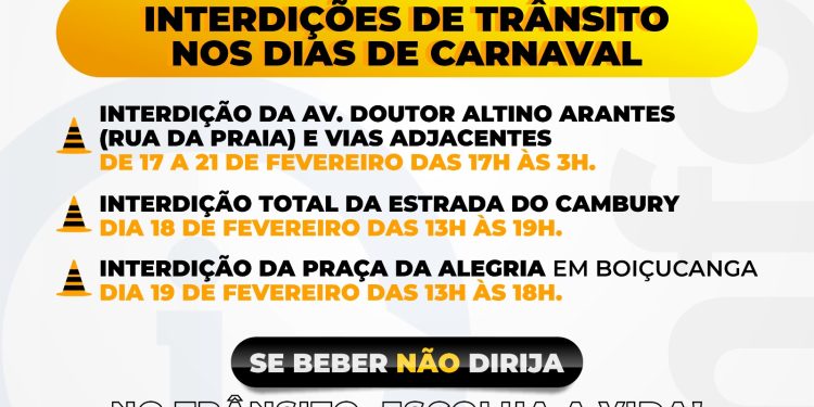 Prefeitura de São Sebastião informa interdições de ruas no Centro e Costa Sul, por conta das festividades do Carnaval