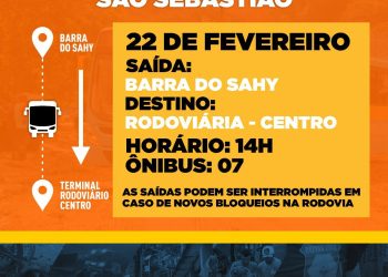 Prefeitura de São Sebastião fará transporte de passageiros da Barra do Sahy até a rodoviária, a partir das 14h