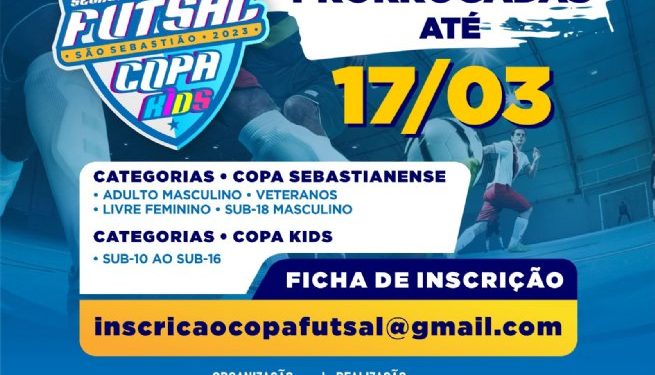 Inscrições para 13ª Copa Sebastianense de Futsal e Copa Kids terminam nesta sexta-feira