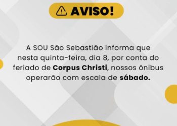 Empresa de ônibus SOU faz horário de sábado no feriado de Corpus Christi