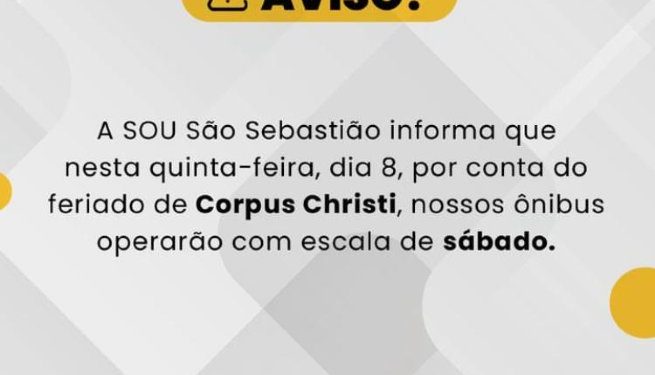 Empresa de ônibus SOU faz horário de sábado no feriado de Corpus Christi