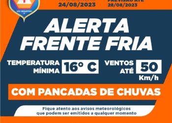 Temperatura volta a cair após passagem de frente fria, alerta Defesa Civil