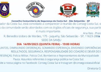 Conseg da Costa Sul realiza reunião em Juquehy nesta quinta-feira
