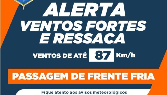 Defesa Civil e Marinha alertam para rajadas de vento de até 87 km/h e ressaca