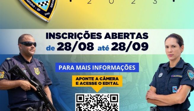 Inscrições para concurso público da Polícia Municipal de São Sebastião terminam no dia 28 de setembro