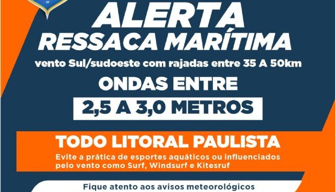 Defesa Civil alerta para rajada de vento de 50 km/h e ondas de até 3 metros nos próximos dias