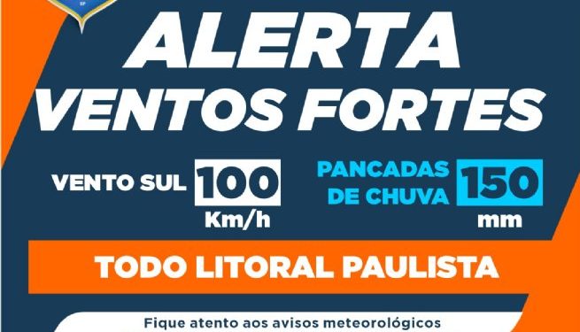 Defesa Civil alerta para ventos de 100 km/h e chuvas de 150mm até domingo