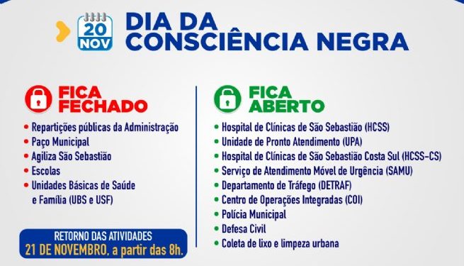 Confira o abre e fecha nas repartições públicas de São Sebastião no feriado da Consciência Negra