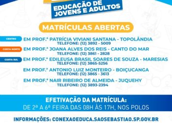 Prefeitura de São Sebastião abre matrículas para Educação de Jovens e Adultos