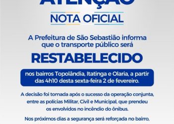 Transporte público nos bairros da Topolândia, Itatinga, Olaria e Mirante será restabelecido