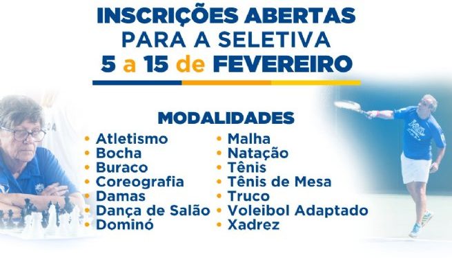 Prefeitura de Sebastião abre inscrições para seletiva dos Jogos da Melhor Idade na segunda-feira