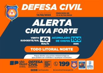 Defesa Civil alerta para chegada de frente fria e acumulados de 100 mm