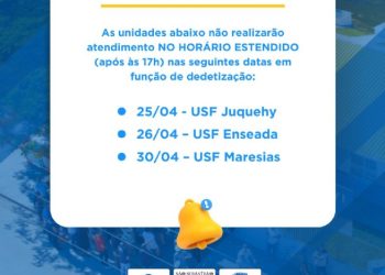 Três USFs Sentinelas não realizam horário estendido em função de dedetização em dias específicos desta semana