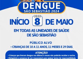 Prefeitura de São Sebastião vacina crianças de 10 a 11 anos contra a dengue a partir desta quarta-feira