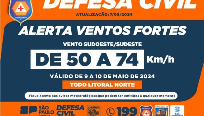 Defesa Civil alerta para ventos fortes e baixa umidade do ar em São Sebastião