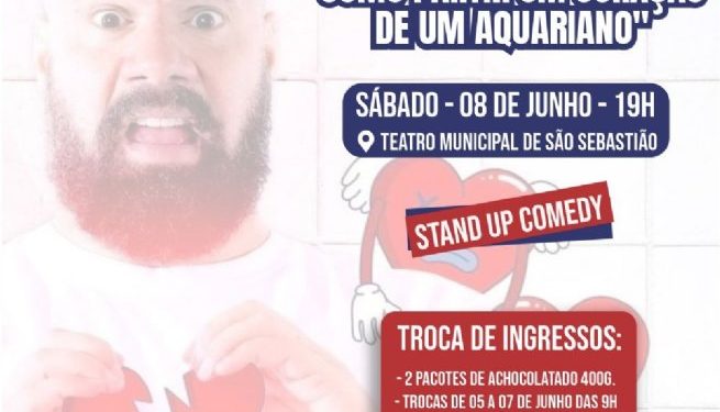 Comediante Junior Chicó apresenta stand up comedy no Teatro Municipal de São Sebastião
