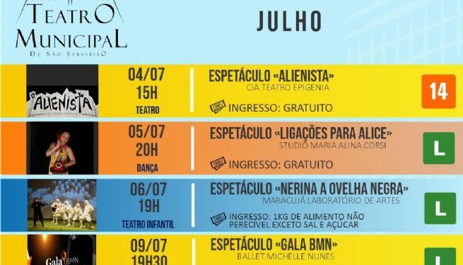 Prefeitura de São Sebastião oferece programação cultural diversificada no Teatro Municipal em julho