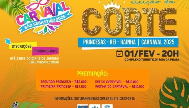 Inscrições para a Eleição da Corte do Carnaval de São Sebastião 2025 seguem até o dia 15 de janeiro