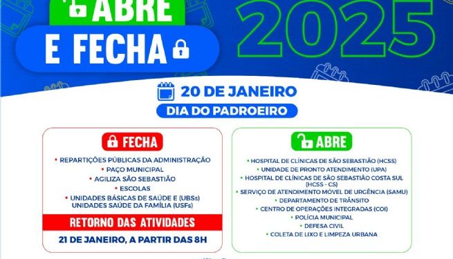 Confira o que abre e fecha no feriado do Padroeiro de São Sebastião