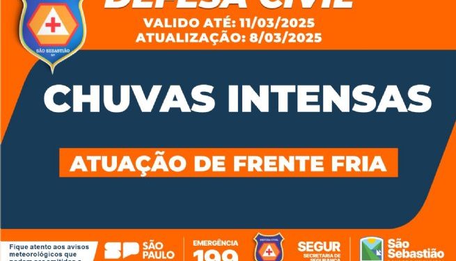 Defesa Civil alerta para chuvas intensas no Litoral Norte entre os dias 9 e 11 de março