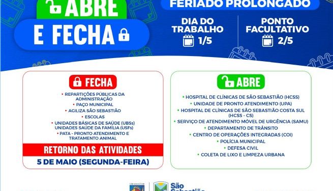 Prefeitura de São Sebastião divulga funcionamento dos serviços públicos no feriado de 1º de Maio