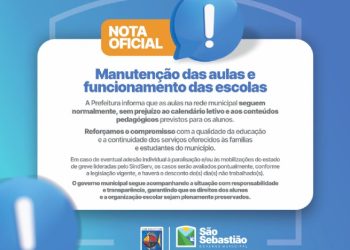 NOTA OFICIAL – Manutenção das aulas e funcionamento das escolas
