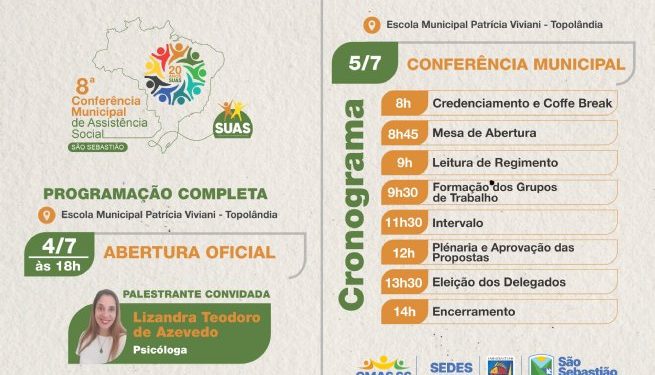 Prefeitura de São Sebastião realiza 8ª Conferência de Assistência Social dias 4 e 5 de julho