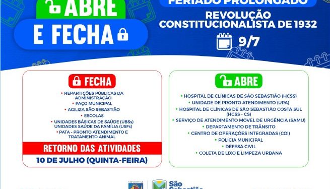 Funcionamento dos Serviços Públicos no Feriado de 9 de Julho