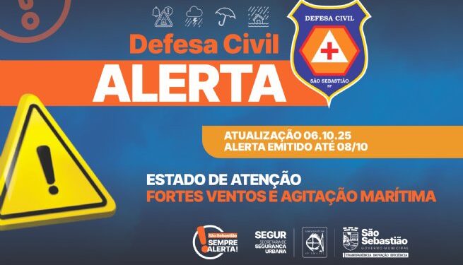 Defesa Civil e Marinha alertam sobre ventos fortes e agitação marítima