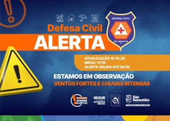 Defesa Civil alerta para ventos fortes e chuvas intensas a partir desta sexta