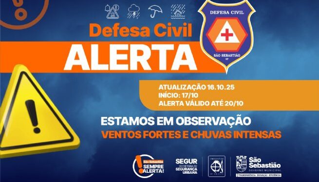 Defesa Civil alerta para ventos fortes e chuvas intensas a partir desta sexta
