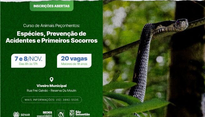 Prefeitura abre inscrições para curso sobre prevenção de acidentes com animais peçonhentos