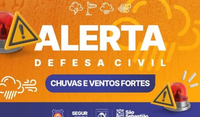 Defesa Civil alerta para possibilidade de chuvas e ventos fortes entre terça a quinta-feira