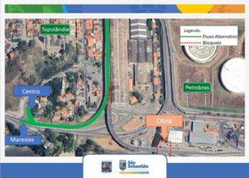 São Sebastião tem desvio no tráfego para implantação de vigas na obra de acesso ao Porto