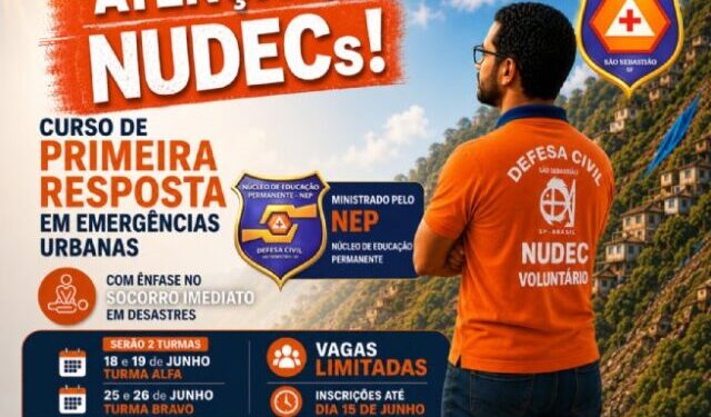 Defesa Civil de São Sebastião abre inscrições para Curso de Primeira Resposta em Emergências Urbanas