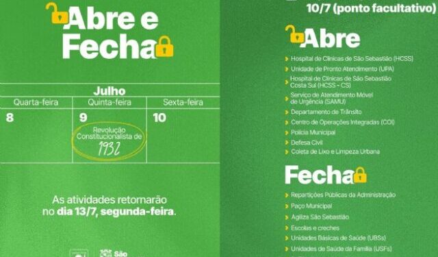 Veja o que abre e fecha em São Sebastião durante feriado da Revolução Constitucionalista