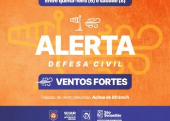 Defesa Civil alerta para ventos de mais de 80 km/h e reforça orientações à população de São Sebastião