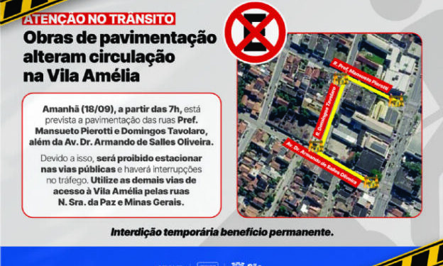 Pavimentação avança na Vila Amélia e terá interdições temporárias nesta sexta-feira